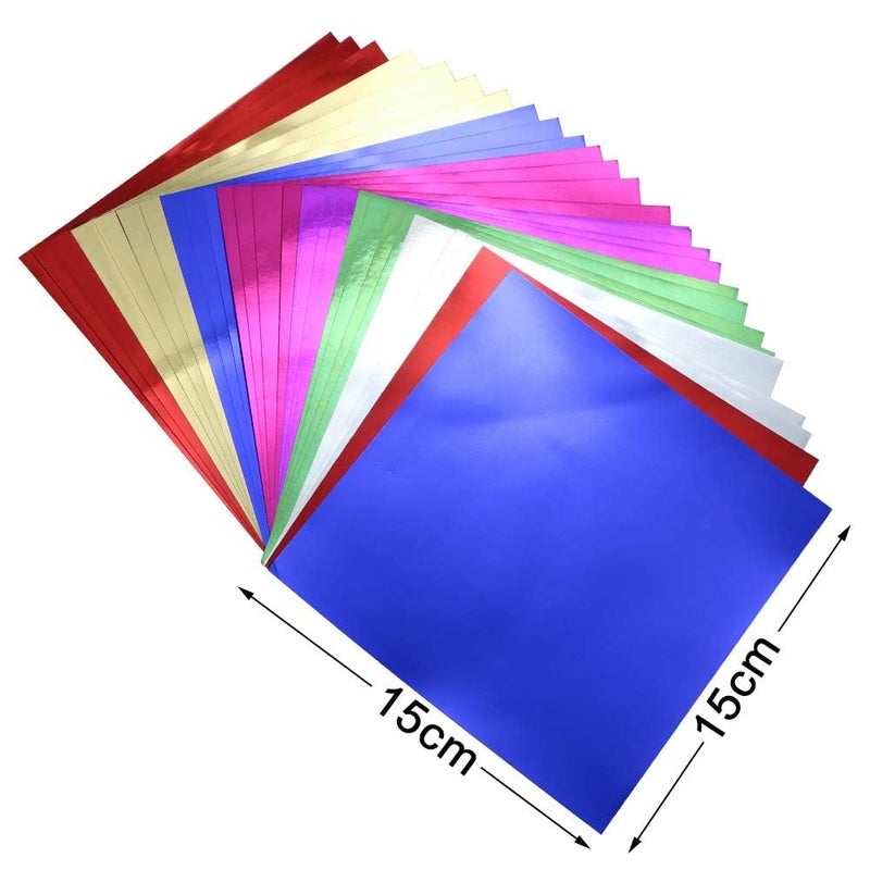 Newbested 140 Sheets 6"x 6" 7-Color Foil Cardstock Folding Paper - Metallic Mirror Finish, Ideal for DIY Cards, Invitations, Scrapbooking & Arts Crafts - Image 2